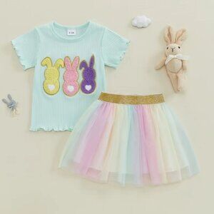Chenille Peeps Easter Bunny Rabbit Girls Tutu Skirt Outfit Set